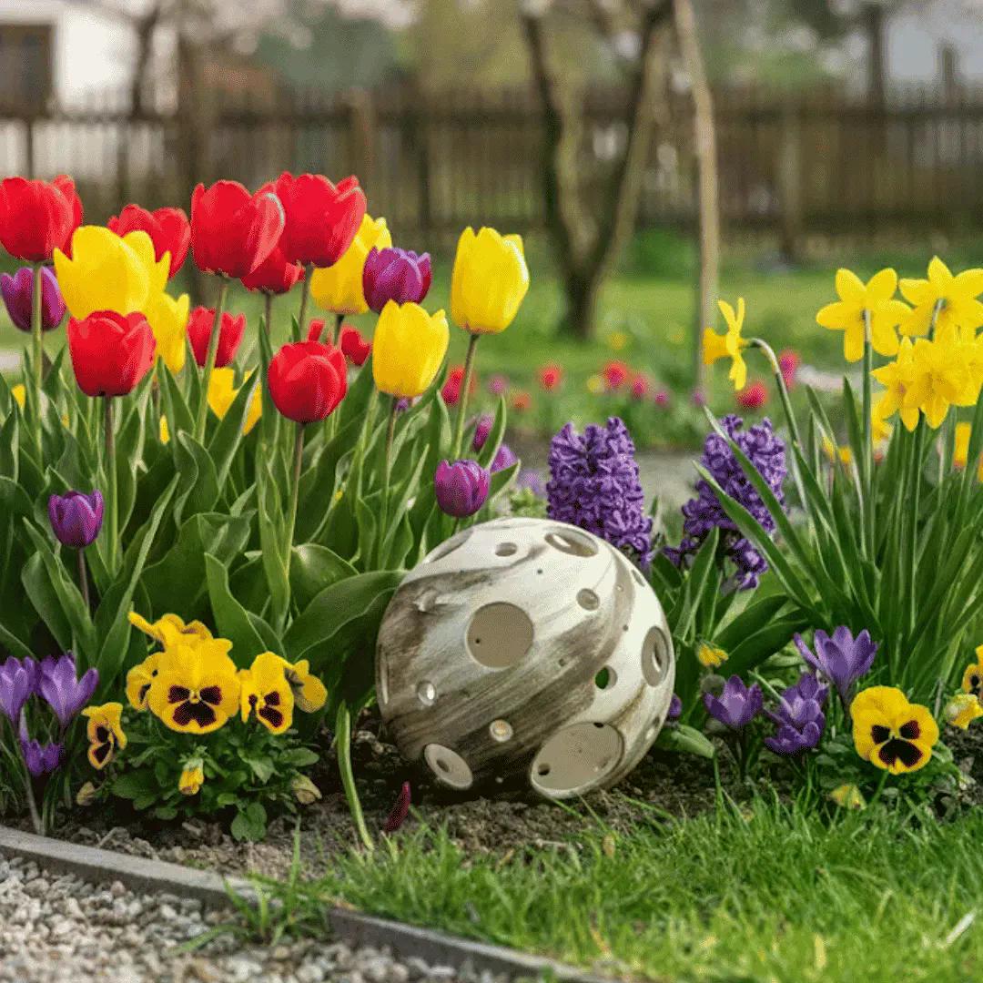 keramická koule v zahradě